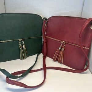 Unbranded Bundle of Elegant Hunter Green and Burgundy Crossbody Bags